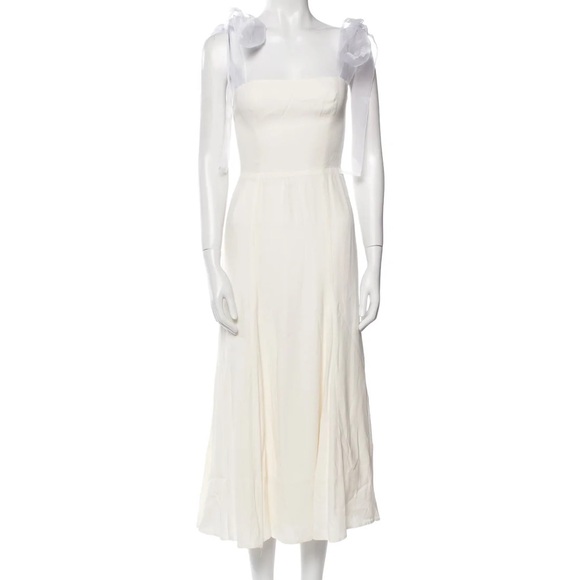 NEW NWT Reformation Kairo Ivory Midi Dress Bow Tie Straps Smocked Back - Picture 5 of 7
